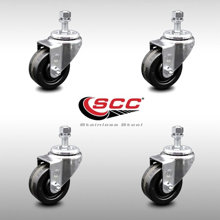 Service Caster 3 Inch SS Phenolic Wheel Swivel 10mm Threaded Stem Caster Set SCC-SSTS20S314-PHS-M1015-4